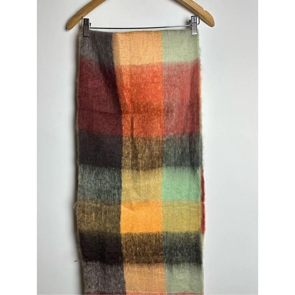 Yellow and Brown CHUNKY CHECKERED SCARF WITH FRINGE